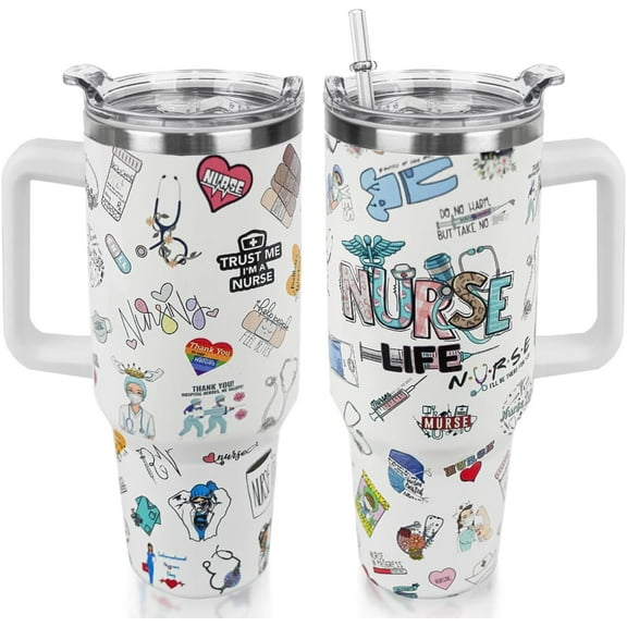 Nurses Gifts Nurse Tumbler with Handle and Straw 40 oz Nurse Cup Coffee Mugs Gifts for Women,Graduation,Appreciation,Nurses Week Gifts Cups