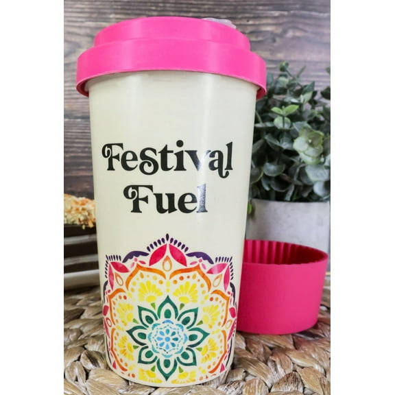 Festival Fuel Mandala Bamboo Fiber Reusable Travel Mug Cup W/ Lid And Sleeve
