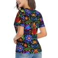 thumbnail image 3 of Vsdgher Colorful Floral Women Shirts V Neck Short Sleeve Tops T-Shirt Basic Tees, S to 3XL3X-Large, 3 of 5