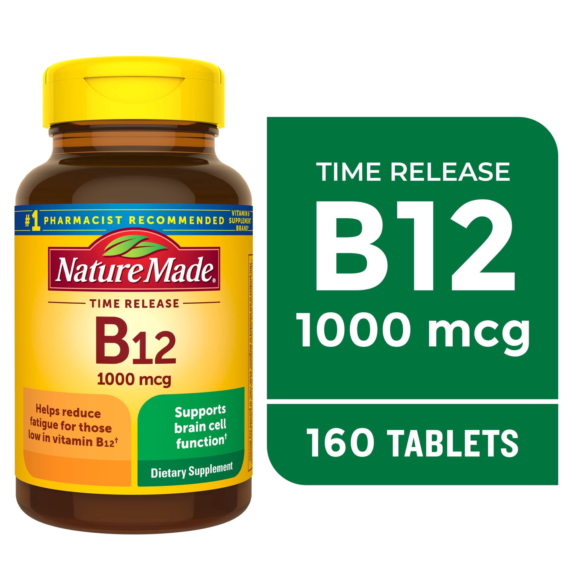 Nature Made Vitamin B12 1000 mcg Time Release Tablets, Dietary Supplement, 160 Count