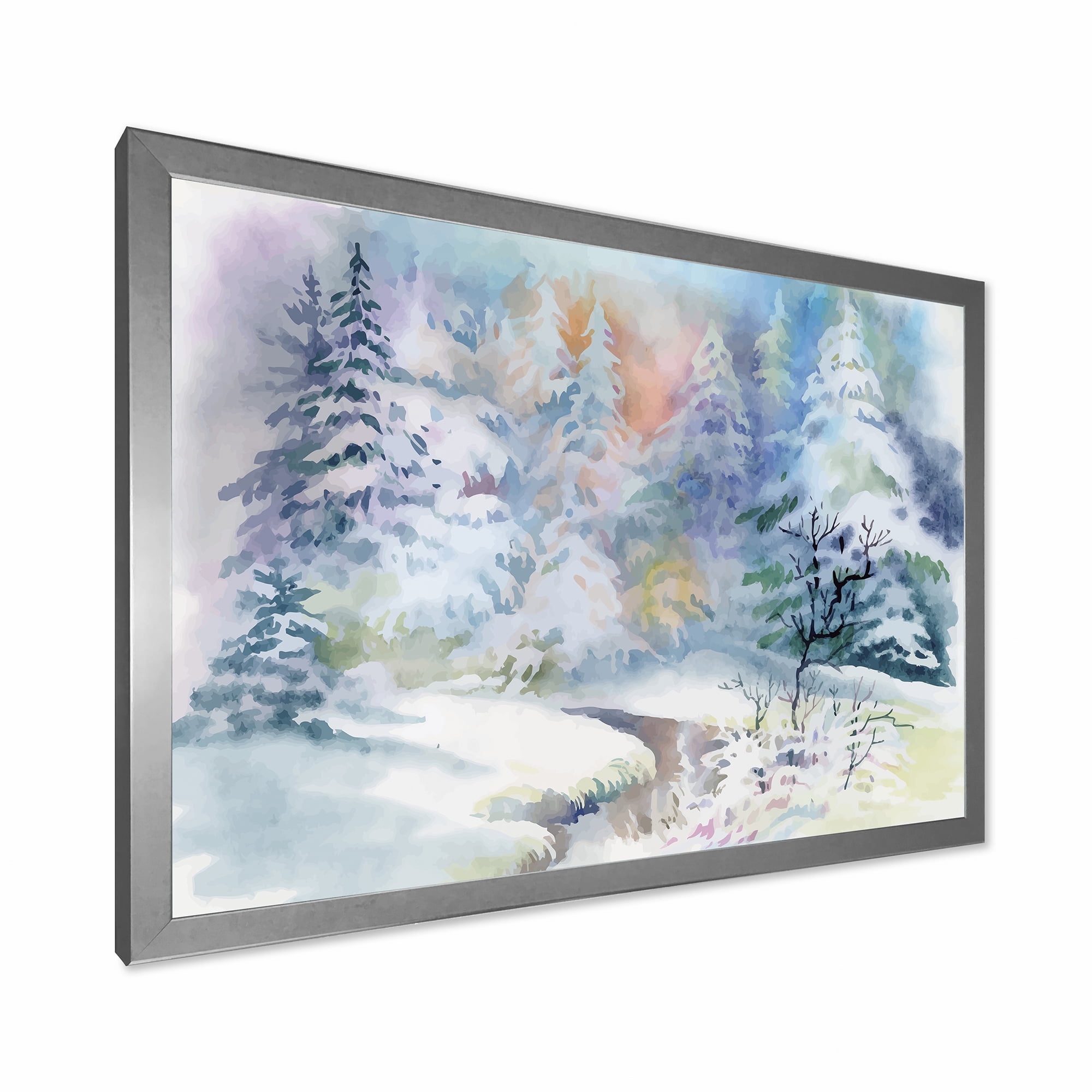 Designart 'Snowy River With Winter Landscape' Traditional Framed Art Print