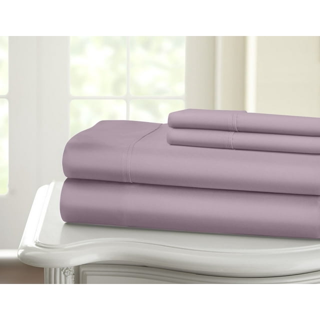 Ensemble de Draps Uni 100 % Coton, 1200 Fils (California Très Grand, Violet)