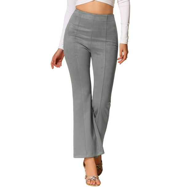 Pantalones Flare Sólidos de Mujer INSPIRE CHIC con Cremallera Lateral Oculta de Suede Sintético Color Gris