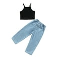 thumbnail image 3 of Douhoow 2 Pcs Toddler Girl Casual Outfits Short Letter Print Halter Tank Top Ripped Jeans, 3 of 8