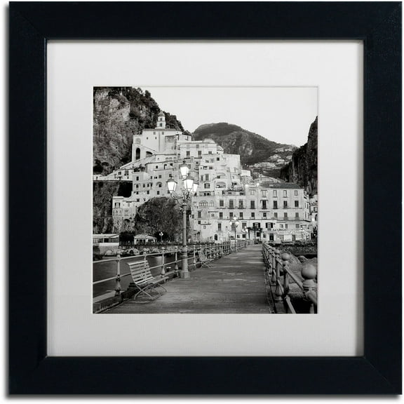 Trademark Fine Art "Amalfi Pier I" Canvas Art by Alan Blaustein, White Matte, Black Frame