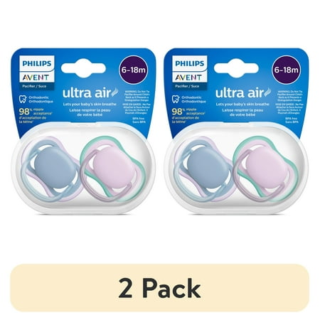 (2 pack) Philips Avent Ultra Air Pacifier 6-18M, Blue Hush / Lush Lilac, 2 Pack, SCF085/34