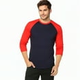thumbnail image 2 of Men's 3/4 Sleeve Crew Neck Baseball Shirt, Casual Dynamic Cotton Raglan T Shirts, Red/Black L, 1 Pack, 2 of 7