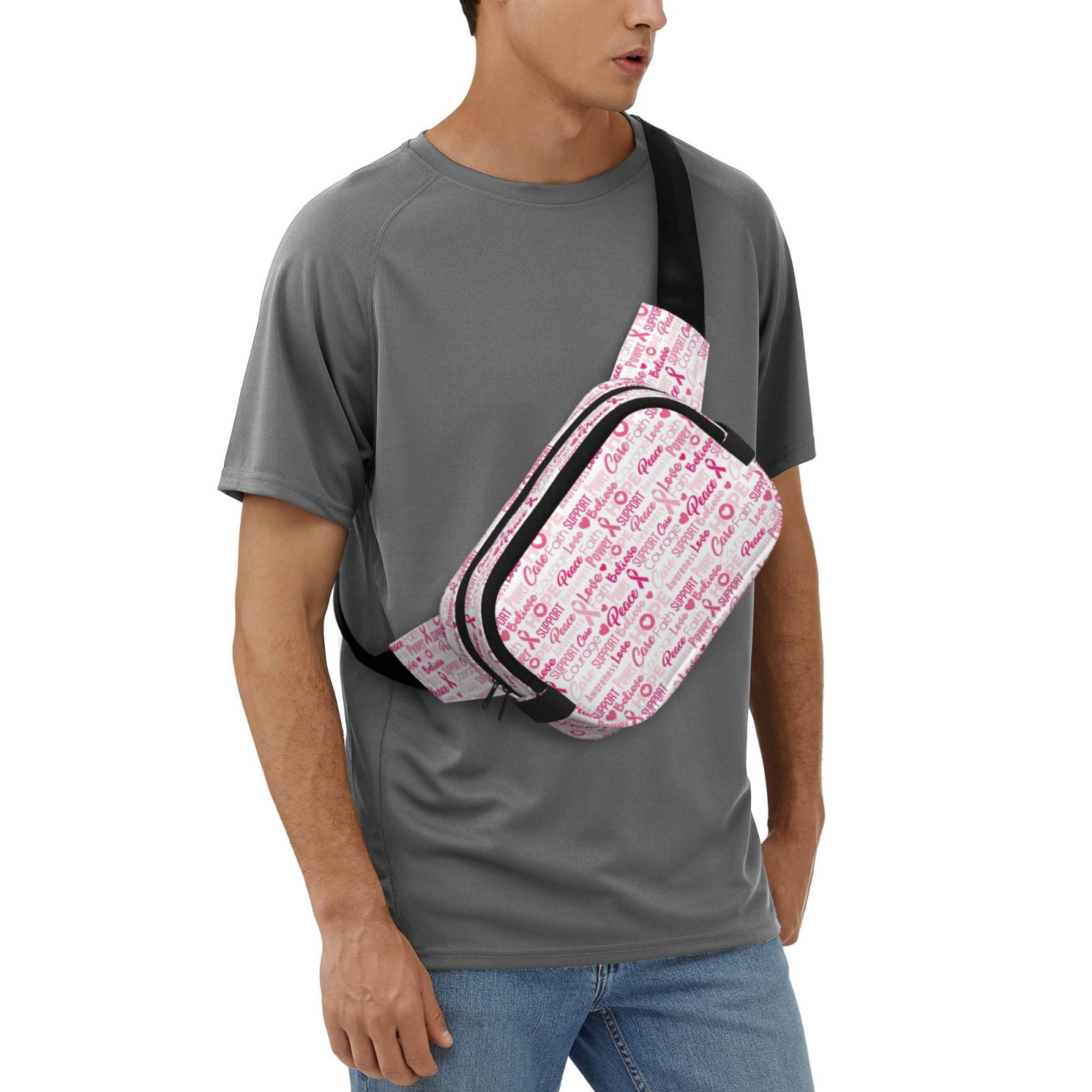 Picia Breast Cancer Ribbons Awareness Print Square Double-Layer Waist Bag Mini Adjustable Waist Belt Bag Exercise Running Travel Hiking