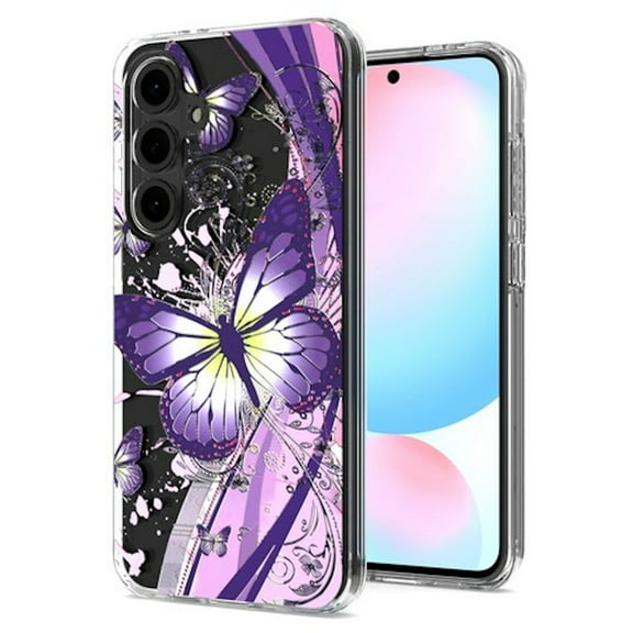 Butterfly Series Dual Layer Transparent Hybrid Case for Samsung Galaxy A36 5G - Purple Pink