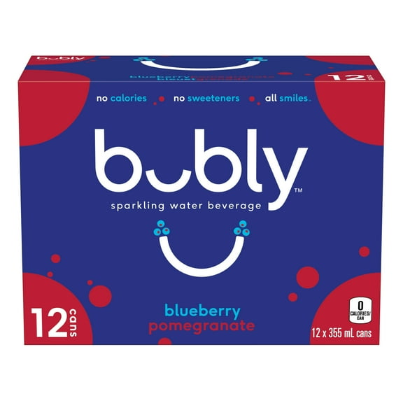 Bubly Blueberry Pomegranate Sparkling Water 355 mL, pack of 12