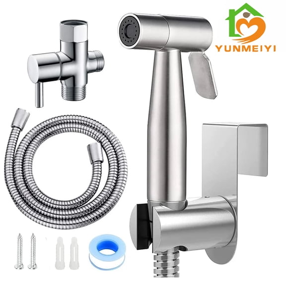 YUNMEIYI Handheld Toilet Bidet Sprayer, Water Pressure Adjustable Sprayer with Hose and 7/8 "T-Valve, Jet Spray and Soft Spray, for Toilet, Bidet, Shower etc., Stainless Steel, Black