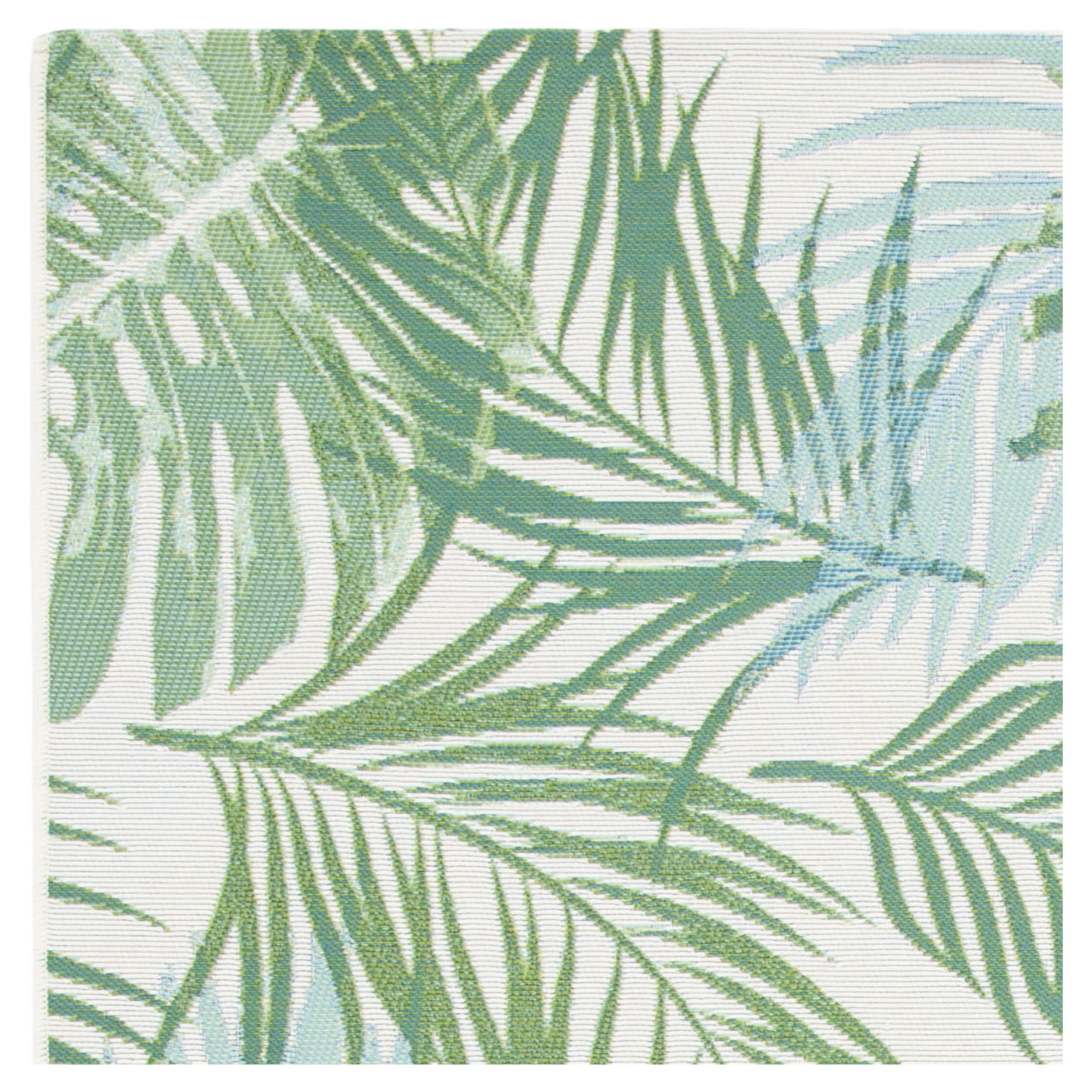 SAFAVIEH Barbados Tropical Palm Leaves Outdoor Area Rug, 6'6" x 9'4", Green/Teal