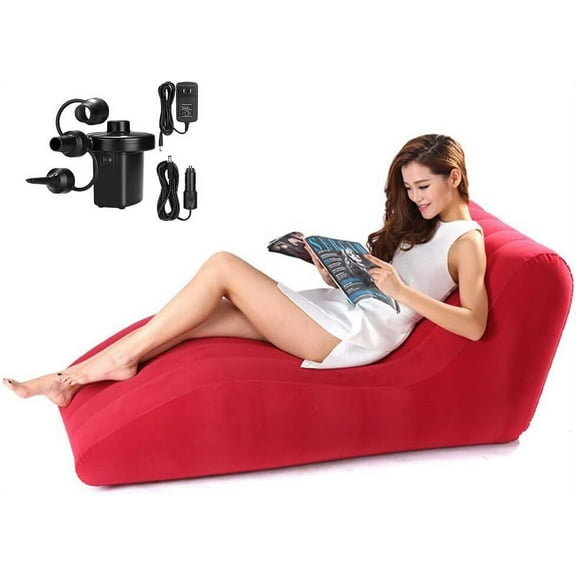 Inflatable Indoor Living Room Chair, PVC,Foldable Deck Chaise Lounges with Air Pump, Lazy Lounge Sofa for Bedroom Camping Picnic Beach