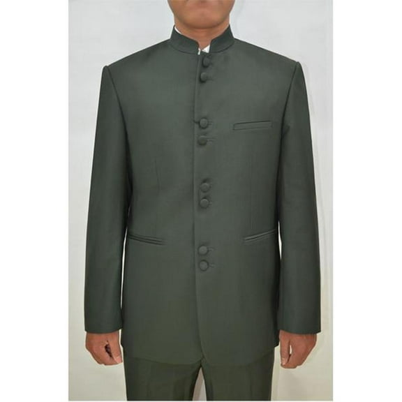 Mens Eight Button Mandarin Banded Collar Olive Green Suits