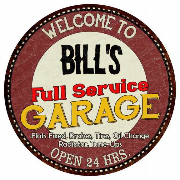 Bill's Full Service Garage 14" Round Metal Sign Man Cave Decor 100140037040