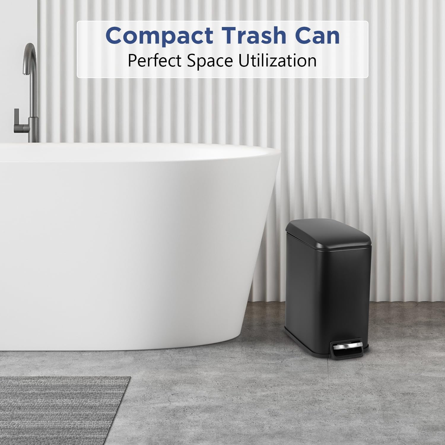 5 L / 1.3 Gallon Trash Can with Lid,Step Pedal Trash Bin Slim Trash Can Stainless Steel Garbage Can with Removable Inner Bucket for Small Spaces, Black (2 Pack)