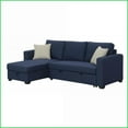 thumbnail image 2 of Navy Blue Reversible Pop-Up Sleeper Sectional – Easy-Assemble 87.5” Wide Contemporary Sofa | Blue | Solid Wood | Square Arms, 2 of 6