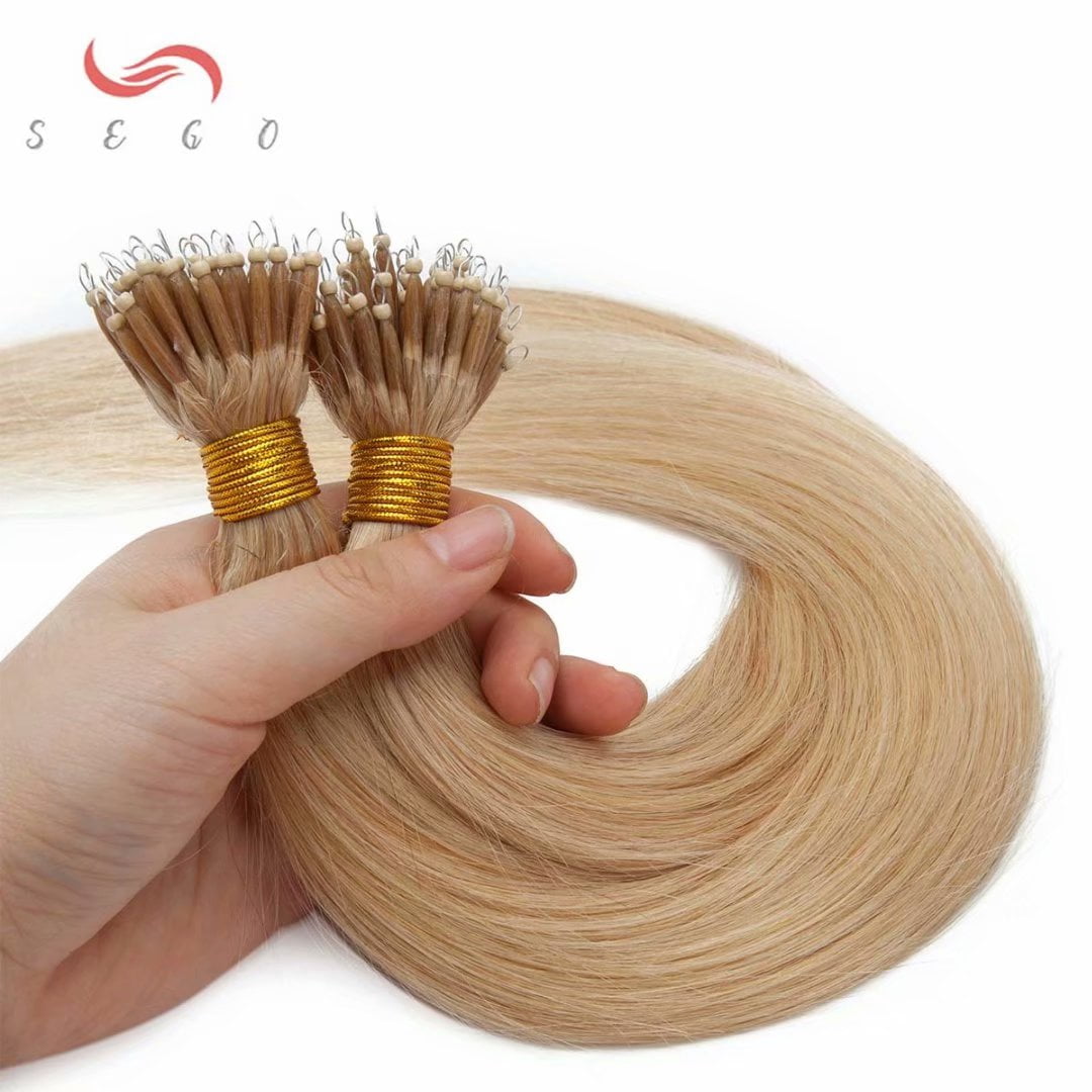 SEGO Nano Micro Bead Ring Human Hair Extension Pre Bonded Nano Tip Remy Hair Extensions Loop Hand Hairpiece