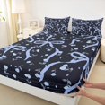 thumbnail image 3 of Homewish Girls Bow Knot Twin Sheet Sets,Cartoon Rose Floral Twin Fitted Sheet,Blue Black 03 For Kids,Luxury Bedroom Decor,3-Piece, 3 of 7