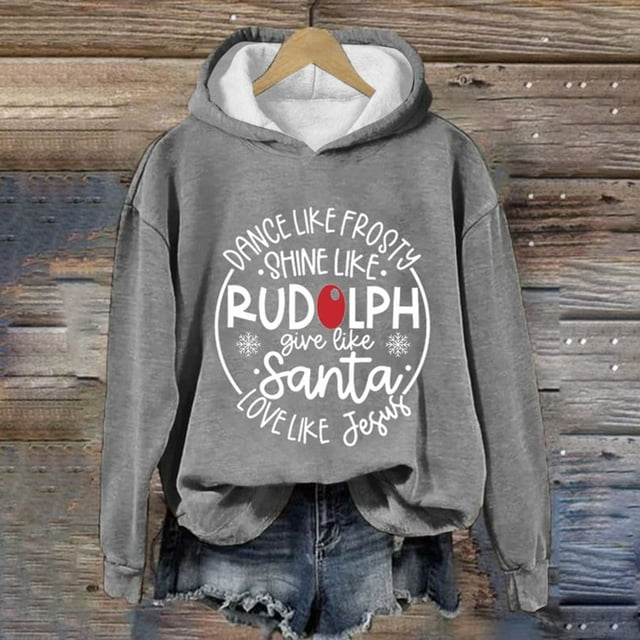 Offre du Jour! Aqestyerly Grande Taille Christmas Tops Femmes Noël Imprimé Col Rond à Manches Longues Top Ample