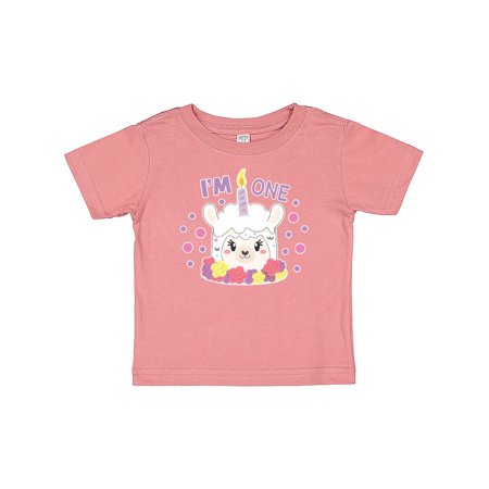 

Inktastic I m One with Flowers and Cute Llama Cake Gift Baby Girl T-Shirt