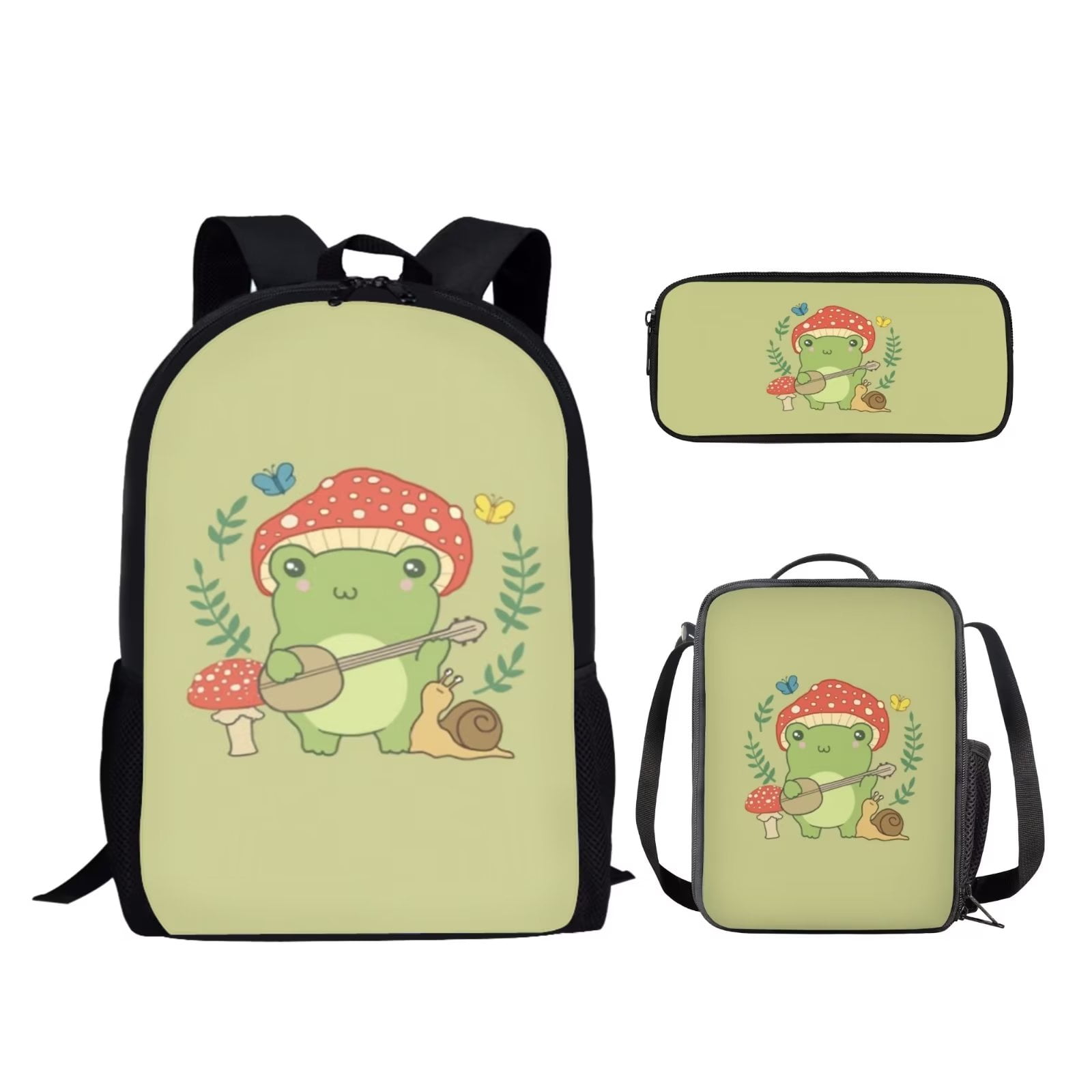 Pzuqiu Print Kids Backpack,Green Mushroom Frog Boys Girls Bookbag