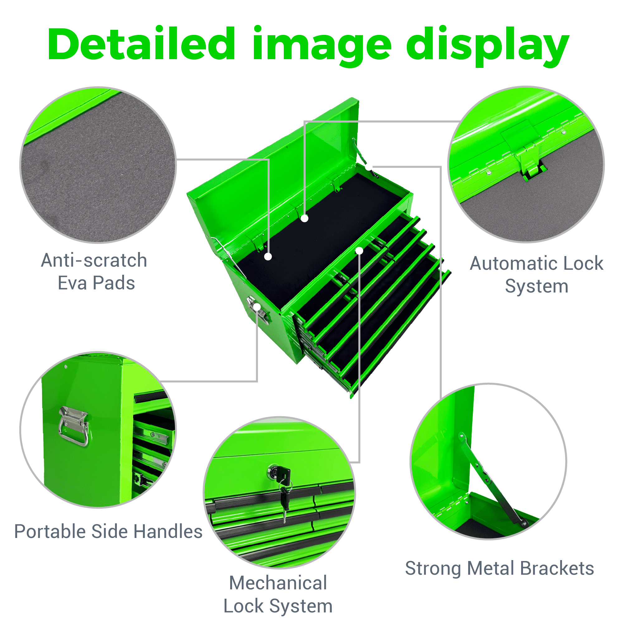 Heavy Duty Metal Tool Box,24 Inch Portable Tool Chest with 9 Drawers, Ball Bearing Slide Drawers with Auto-Locking System, Lockable Top Box Tool Organizer for Garage, Workshop, Truck,Green