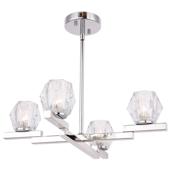 Woodbridge Lighting Jewel 4-Light Glass Chandelier in Hexagonal Crystal/Chrome