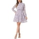 thumbnail image 1 of Vestido de gasa largo de manga larga con cuello de pie y volantes en capas de flores para mujer estilo chic, color púrpura, 1 of 6