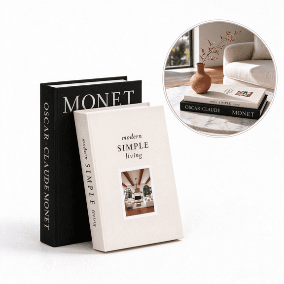 Modern Minimalist Faux Books for Decor, 2 Pcs Aesthetic Coffee Table Decor Set, Neutral Beige & Black Book Stack for Living Room, Stylish Bookends or Risers for Home Accent (E2)