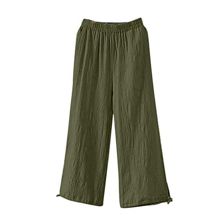 Amtdh Women S Solid Color Cotton Linen Pants Clearance Lounge Trousers Lightweight Pants Lady Beach Work Casual Comfy Jogging Going Out Pants Long Palazzo Pants Flowy Army Green Xxxxxl