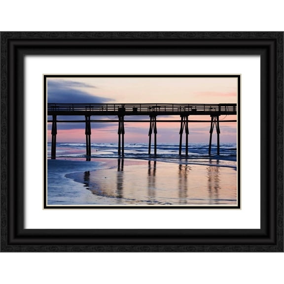 Flaherty, Dennis 18x13 Black Ornate Wood Framed with Double Matting Museum Art Print Titled - USA, North Carolina Sunset Beach pier at sunrise