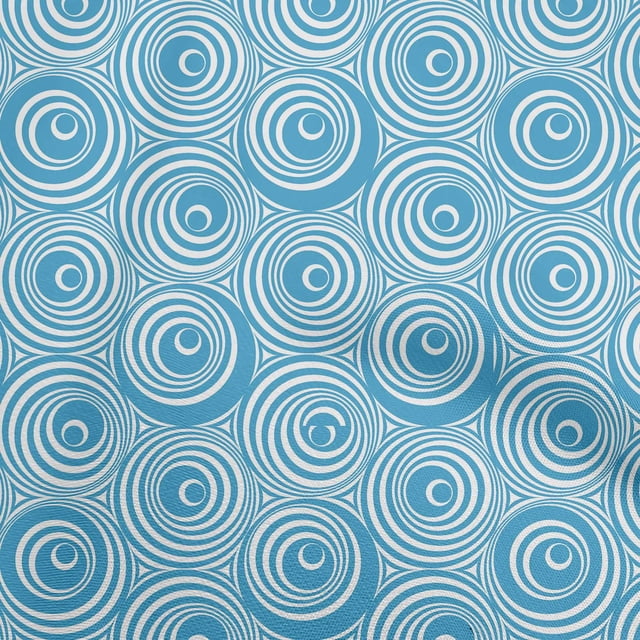 oneOone Polyester Spandex Turquoise Blue Fabric Geometric Line Art Circle Sewing Material Print Fabric By The Yard 56 Inch Wide