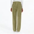 thumbnail image 4 of WULMLEO Ribbed Corduroy Pants Women Comfy Elastic High Waisted Straight Leg Pants with Pockets Pull On Work Trousers Slacks Light Green L, 4 of 7