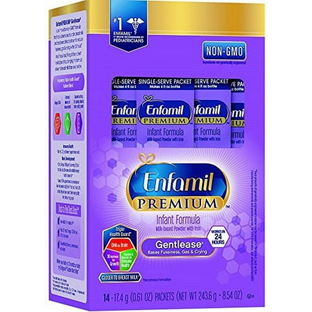 Enfamil PREMIUM Gentlease Gentle Infant Formula, Powder, 17.4 Gram Single Serve Packets, 14 Pack