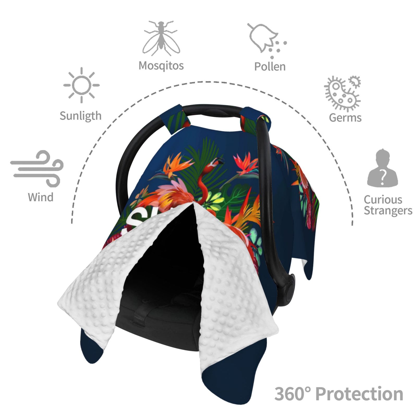 Car Seat Cover Baby - Summer Birds and Flowers Breathable Infant Car Seat Cover for Baby Carseat, Lightweight Comfort Baby Essentials Must Haves Newborn Stuff for Girl Boy