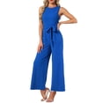 thumbnail image 2 of INSPIRE CHIC Summer Jumpsuit for Women's Dressy Casual Sleeveless Crew Neck Belted Wide Leg Rompers XS Royal Blue, 2 of 6