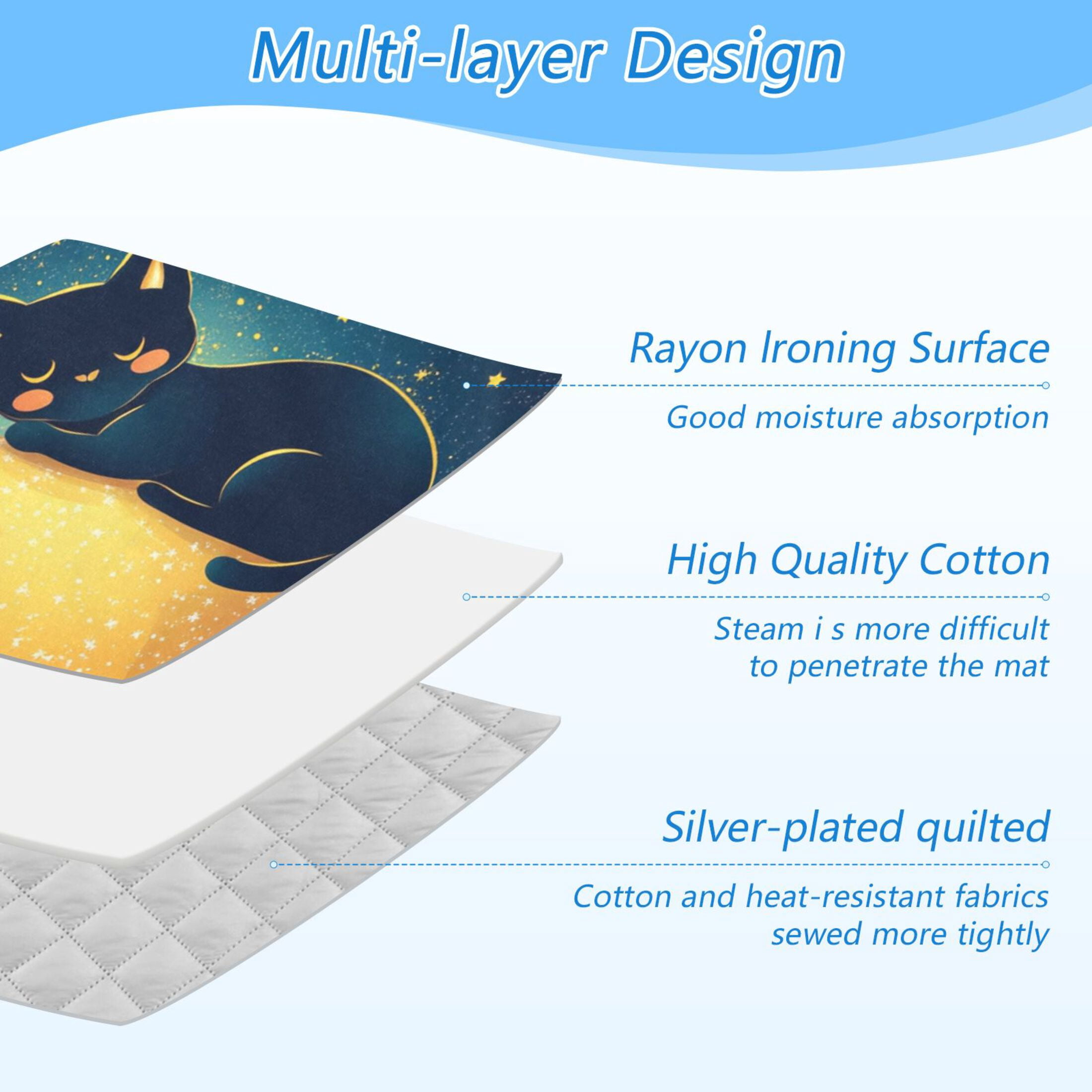 Sleeping Cat in Starry Night Ironing Mat Blanket for Table Top Travel Portable Ironing Board Pad 47.2x27.6 Inch