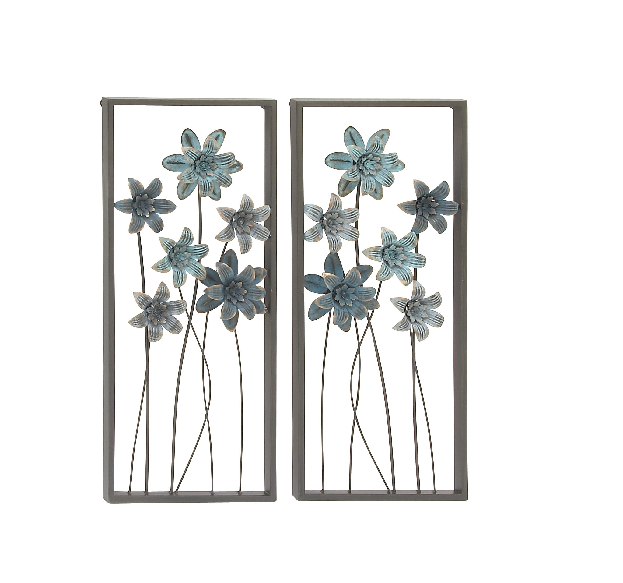 DecMode Indoor Grey Iron Botanical Wall Decor, Set of 2