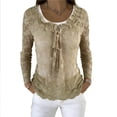 thumbnail image 2 of Bixock Summer Women's Tops,Long Sleeve Shirts for Women,Blouse for Women Solid Color Crew Neck Long Sleeve Back Lace Pullover Tops, 2 of 5