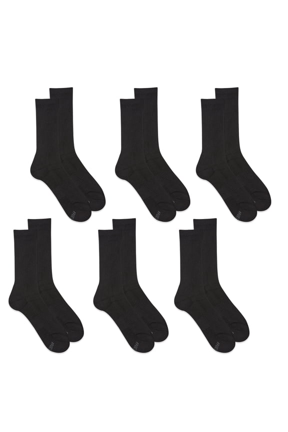 Men's All Day Comfort Crew Socks, Sizes 12-15, Black (6-Pack)