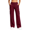 thumbnail image 5 of Women's Yoga Pants with 6 Cargo Pockets Wide Leg Cargo Pants Stretchy Soft Fabric Slim Fit, Pull On, Tummy Control Leggings, Wide Leg, Skinny, Comfort, Hiking Wine S, 5 of 9
