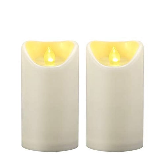 2PCS 3"x5" Waterproof Outdoor Battery Operated Flameless LED Pillar Candles with Timer Flickering Plastic Resin Electric Decorative Light for Lantern Patio Garden Home Decor Party Wedding Decoration