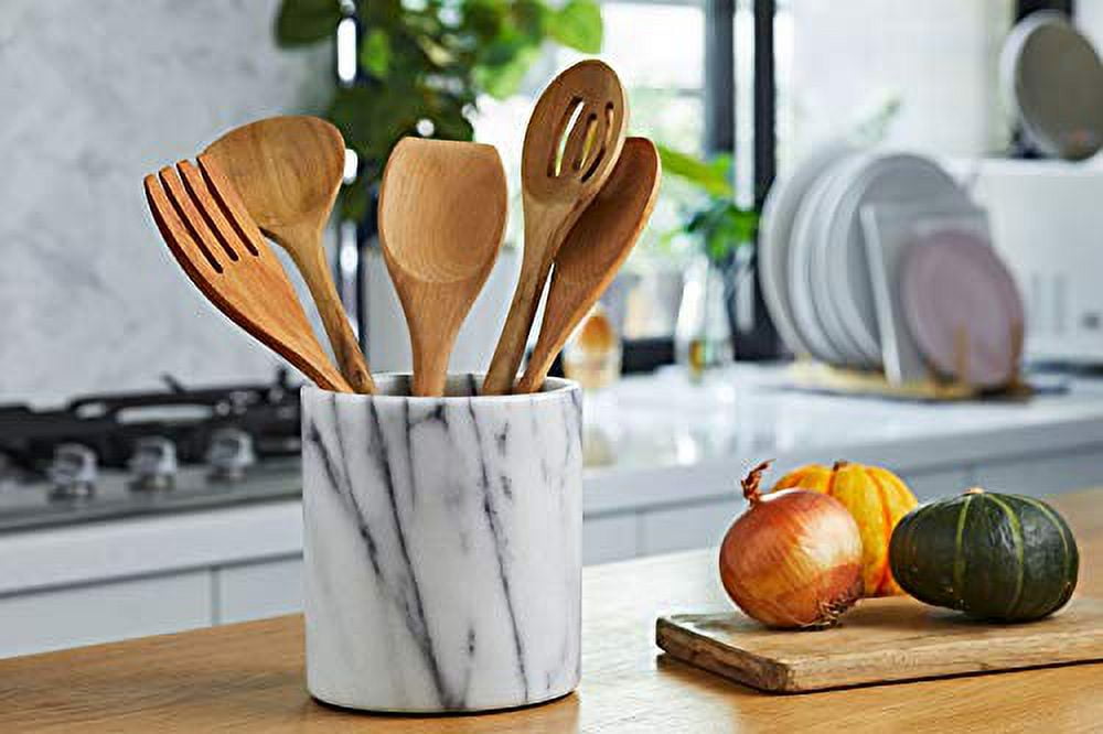 JEmarble Utensil Holder 5.5x6.5 inch(White) Utensil Crock Kitchen tools for Cooking Countertop Non-slip large capacity