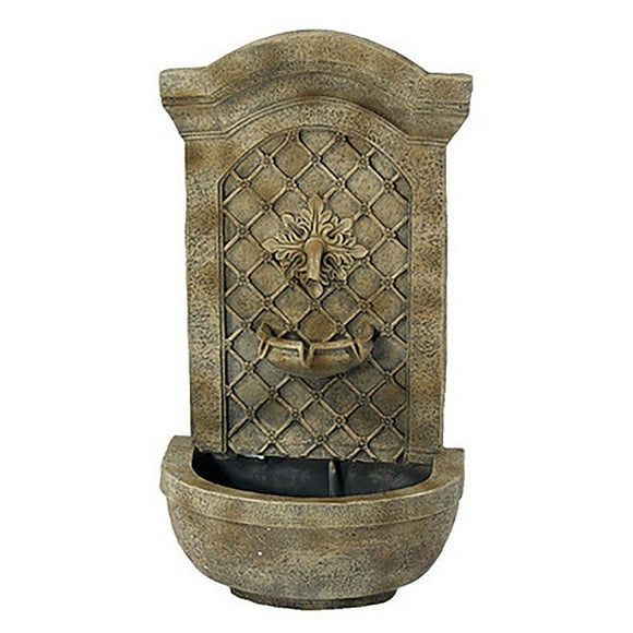 Sunnydaze 31"H Solar-Powered Polystone Rosette Leaf Outdoor Wall-Mount Fountain, Florentine Stone Finish