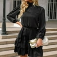 thumbnail image 5 of biudgviw Cocktail Dresses for Women Elegant Long Sleeve High Neck Mini Dress Fall Loose Ruffle Hem Layered Party A-Line Dress, 5 of 7