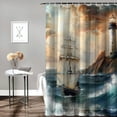 thumbnail image 2 of Orinice Nautical Lighthouse Shower Curtain Vintage Sunset Ocean Pirate Ship Sea Wave Sailboat Coastal Seagull Stone Bathroom Decor Fabric Curtains with Hook  69x72, 2 of 7