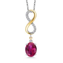 Gem Stone King 925 Sterling Silver Red Created Ruby and White Lab Grown Diamond Pendant Necklace for Women | 3.07 Cttw | Gemstone July Birthstone | Oval 10X8MM | With 18 inch Chain
