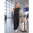 thumbnail image 5 of MINTREUS Two Piece Lounge Sets for Women Fall Short Sleeve Travel Vacation Outfits Set with Pocket and Wide Leg Pants, 5 of 8