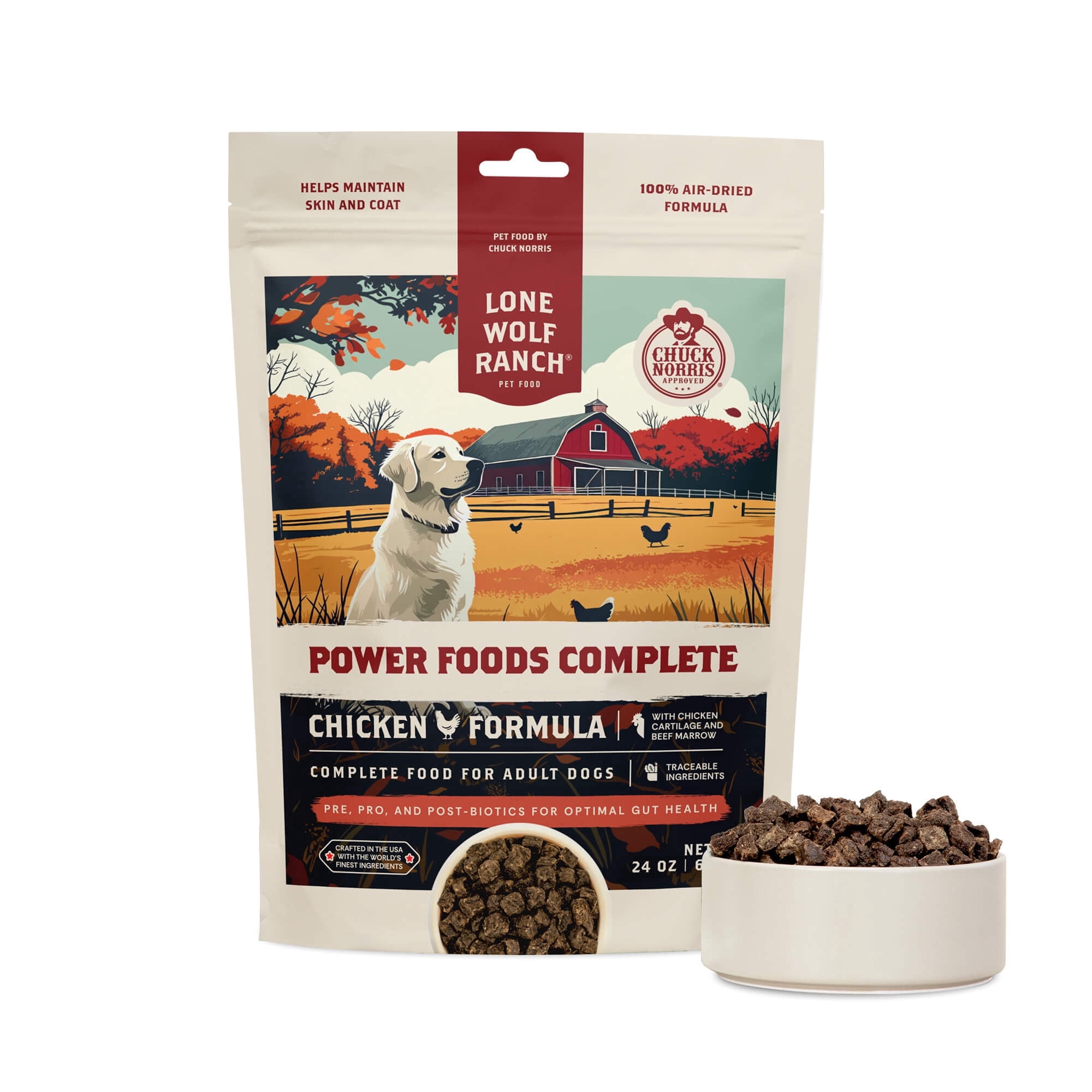 Lone Wolf Ranch Power Foods Complete Chicken Formula Air- Dried Raw Dog Food 24oz Bag